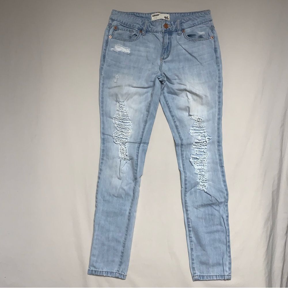 GARAGE Women's 5 Jeans Distressed Destroyed Ripped Torn Mid Rise Skinny Holes